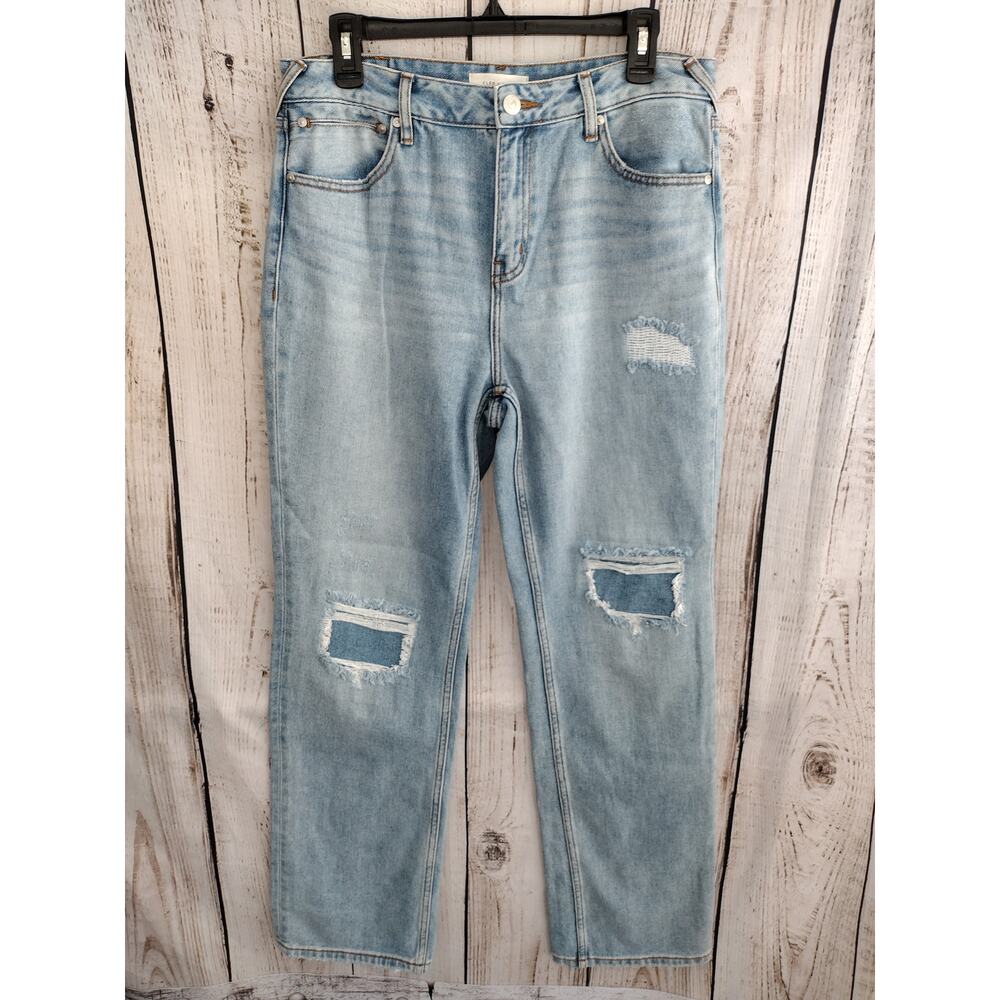Cleo + Wolf Patchwork Distressed Light-Wash High-Rise Straight Jeans Women's 29 - Picture 2 of 15